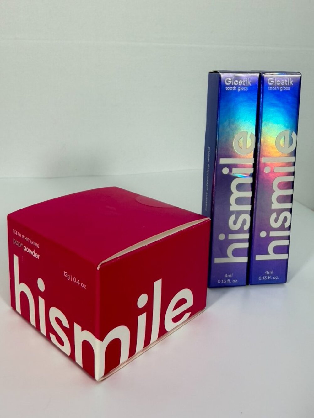 Hismile PAP+ Whitening Powder & 2 Glostik Tooth Gloss Bundle NEW Sealed Viral